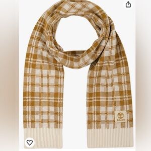 NWT Timberland White & Tan Plaid Knit Scarf. 64” Long. Unisex